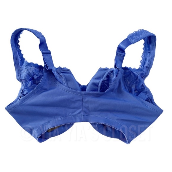 Glamorise 34F Women's Elegance 9245 Front-Close Stretch-Lace Wonderwire Bra Blue - Picture 6 of 16